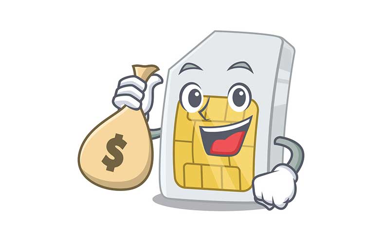 with money bag simcard in phone a cartoon vector 25656339